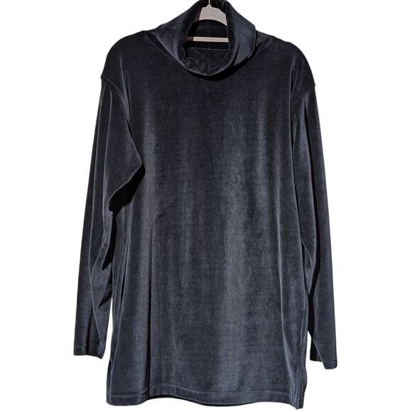 Vtg LizSport Black Velvet/Velour Turtle Neck Long Sleeve Oversize Tunic Sz S - Picture 1 of 6